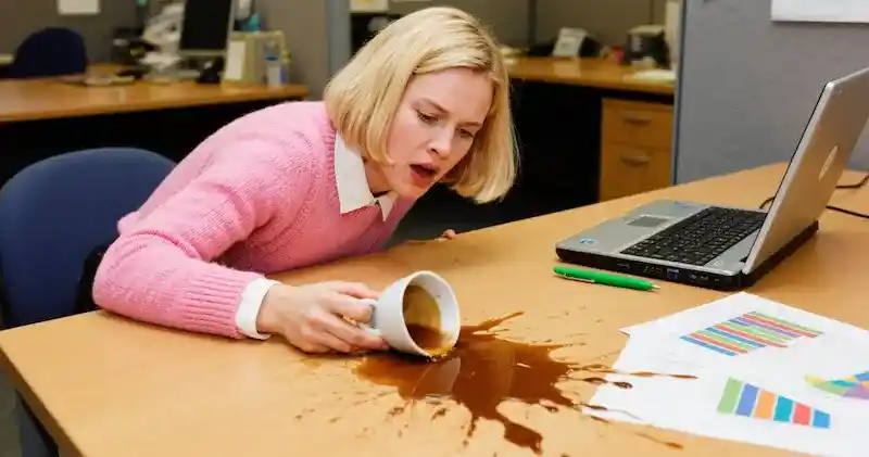 a brilliant professor spills coffee on his notes
