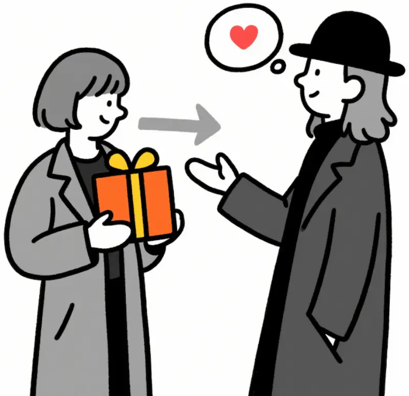 Illustration of someone recommending a jazz vinyl to their crush, using the Franklin Effect for dating in a US record shop