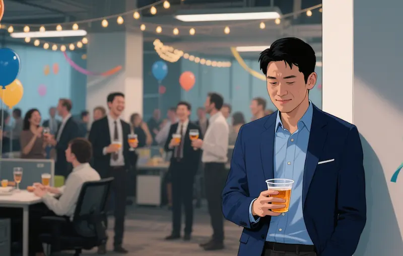 Person with avoidant personality experiencing social anxiety at work event