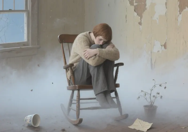 A person sitting alone in a dark room, surrounded by fog, symbolizing depression and confusion from covert abuse