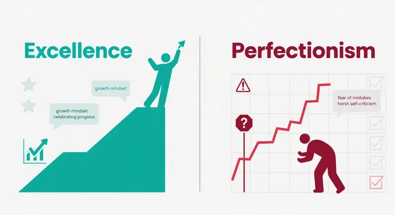 Infographic comparing perfectionism and striving for excellence