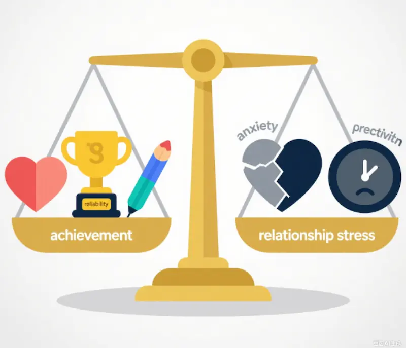 Illustration showing the pros and cons of perfectionism on a balanced scale