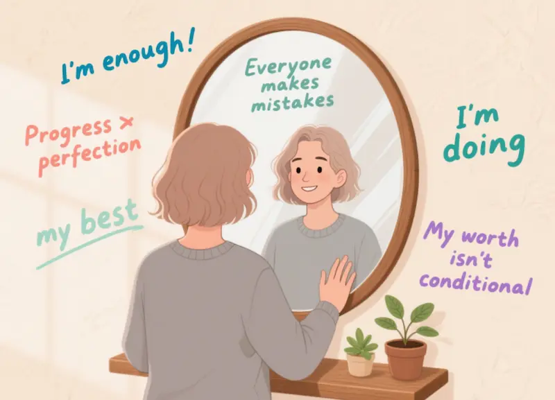 Illustration of self-compassion as a method to overcome perfectionism
